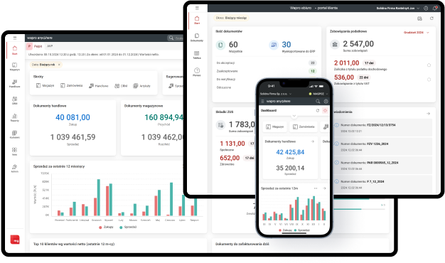 Przejrzysty dashboard zapewnia natychmiastowy dostęp do kluczowych danych i wskaźników, zarówno w wersji desktop, jak i mobile.